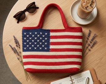 US Patriotic American Flag Crochet Tote Bag PDF Pattern | Red White Blue Handmade Market Bag | 4th of July Gift | USA 250th Anniversary