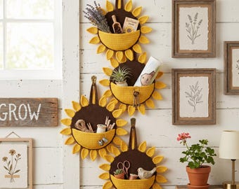 Sunflower Crochet Pattern PDF | Wall Organizer with Hanging Pocket Bag | Boho Crochet Home Decor | Nursery Wall Decor | DIY Crochet Gift