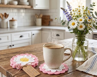Daisy Flower Coaster Crochet Pattern | Set of 4 | Beginner Friendly | Flower Coaster PDF | Crochet Decor DIY | Aesthetic Crochet Gift Idea