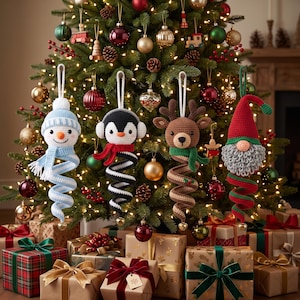 Crochet Spiral Wind Spinner Pattern, 4-in-1 Christmas Ornament Amigurumi Snowman Penguin Reindeer Gnome, PDF Digital Download image 6