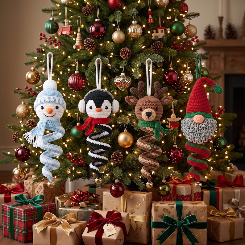 Crochet Spiral Wind Spinner Pattern, 4-in-1 Christmas Ornament Amigurumi Snowman Penguin Reindeer Gnome, PDF Digital Download image 6