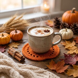 Crochet Pumpkin Coaster & Mug Rug PDF Pattern | Beginner Halloween Crochet, Fall Table Decor, Autumn DIY Thanksgiving Gift image 8