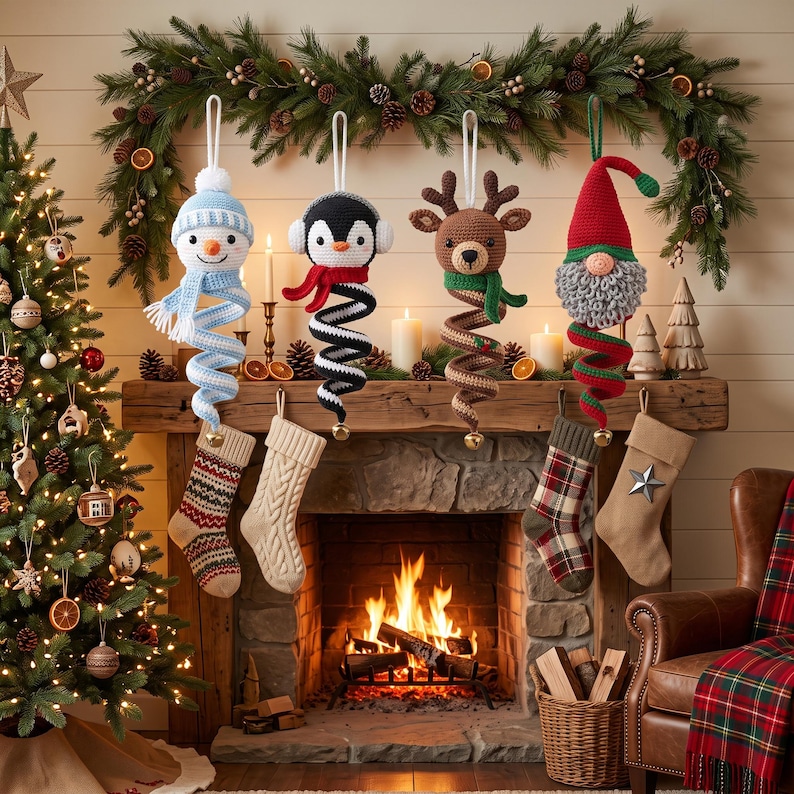 Crochet Spiral Wind Spinner Pattern, 4-in-1 Christmas Ornament Amigurumi Snowman Penguin Reindeer Gnome, PDF Digital Download image 5