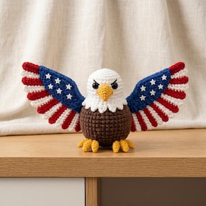 Weißkopfseeadler Häkelanleitung PDF | Amerikanische Flagge Flügel Amigurumi | Vierter Juli & Volksgedenktag Geschenk | Unabhängigkeitstag Dekor