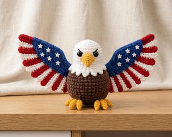 Patriotic Bald Eagle Crochet Pattern PDF | American Flag Wings Amigurumi | Fourth of July & Memorial Day Gift | Independence Day Decor