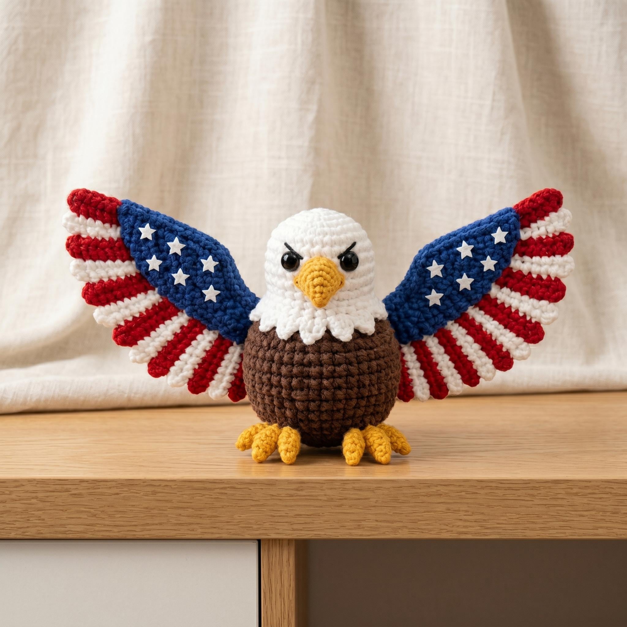 39 American Flag Crochet Patterns to Show Your Patriotic Style 17 Patriotic Bald Eagle American Flag Wings Amigurumi Fourth
