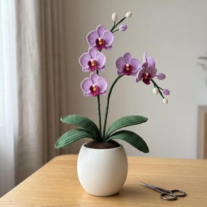 Virkmönster för orkidé i PDF-format | Virkad orkidé i krukväxt med Phalaenopsis | Virkad blomdekoration i realistisk stil | Gåva för växtälskare, gör-det-själv