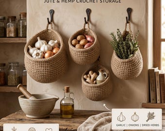 Bohemian Wall Basket Crochet Pattern | Set of 2 Hanging Basket Patterns | Round Wall Pocket & Teardrop | 3 Sizes-Beginner Easy PDF