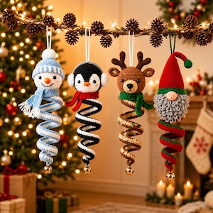 Crochet Spiral Wind Spinner Pattern, 4-in-1 Christmas Ornament Amigurumi Snowman Penguin Reindeer Gnome, PDF Digital Download image 9