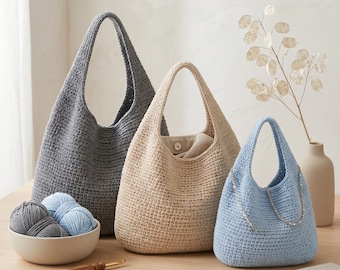 Beginner Crochet Hobo Bag Pattern | 3 Sizes Modern Shoulder Bag (PDF Download)
