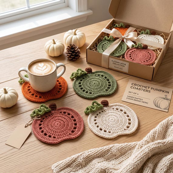 Crochet Pumpkin Coaster & Mug Rug PDF Pattern | Beginner Halloween Crochet, Fall Table Decor, Autumn DIY Thanksgiving Gift