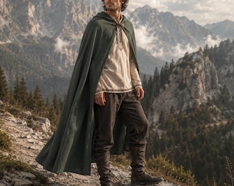 Hooded Medieval LARP Cloak – Renaissance Fair Cape, Fantasy Costume, Viking Ranger Cosplay, Halloween Wear