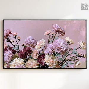 Mauve Chrysanthemum Frame TV Art | Moody Floral Oil Painting | Purple Burgundy Blooms Samsung Frame TV | Dark Romantic Digital Download 4K