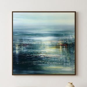 Silver Tide Abstract Seascape Printable Wall Art, Moody Ocean Painting Digital Download, Silver Teal Coastal Modern Decor
