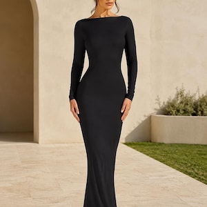 Long Sleeve Black Sequin Dress