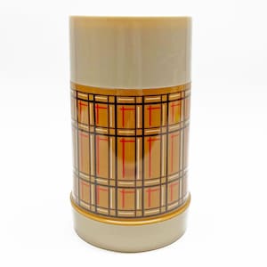 Vintage 1970s Aladdin Plaid Thermos Bottle - Wide Mouth, Beige/Brown/Red