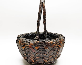 Vintage Japanse dubbelwandige geweven Ikebana-bloemstukmand met handvat