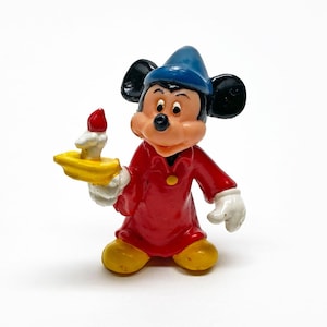 Vintage Walt Disney Mickey Mouse in Robe Night Cap Holding Candle Plastic PVC Figure 2-Inch