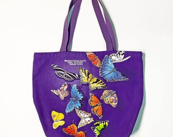 Bolsa de lona morada con diseño de mariposa vintage - Bosques Nacionales Ozark-St. Francis, Arkansas