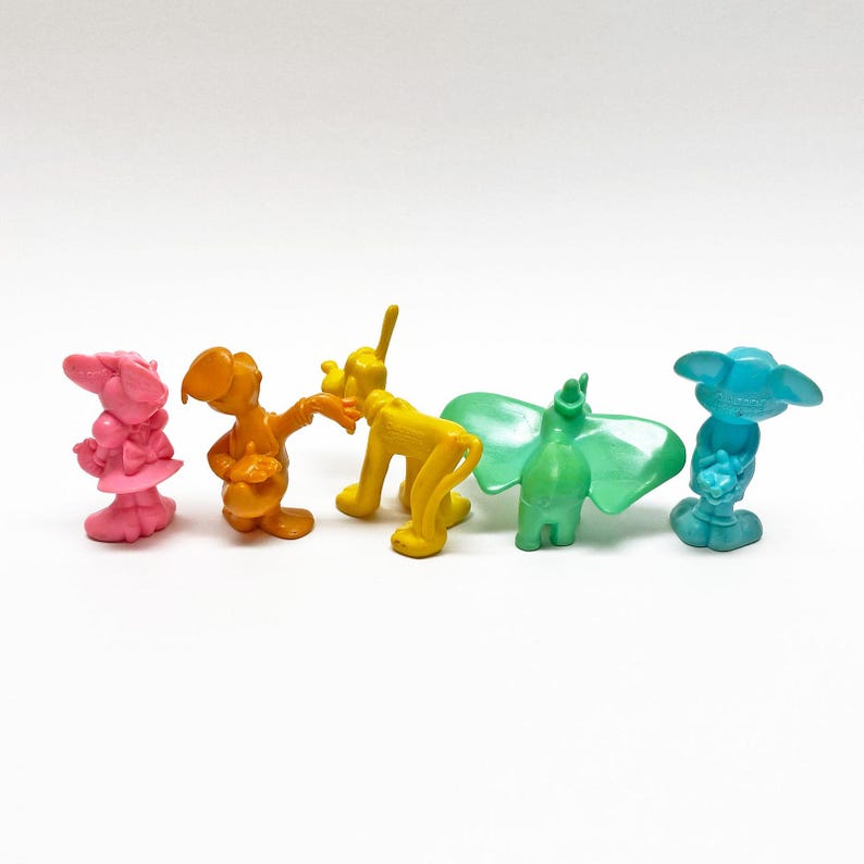 Conjunto de 5 figuras vintage de plástico do Mickey Mouse arco-íris da Disney imagem 3