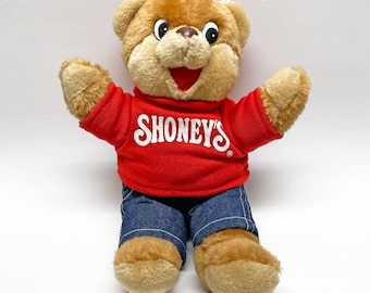 Vintage 1986 Shoney's Restaurant Promotional Plush Teddy Bear, 10-Inch