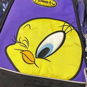 Mochila escolar transparente morada de Piolín de Looney Tunes, estilo vintage del año 2001 (Y2K), nueva con etiquetas. imagen 4