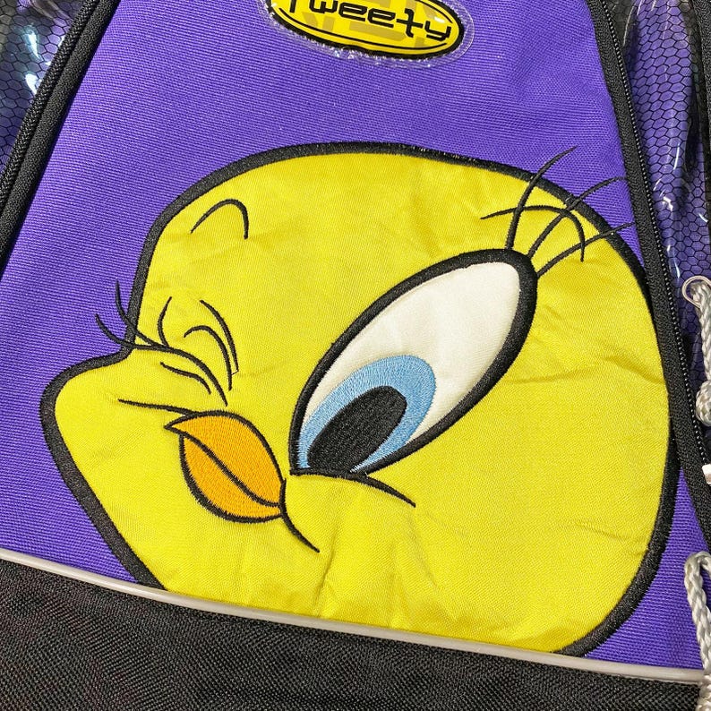 Mochila escolar transparente morada de Piolín de Looney Tunes, estilo vintage del año 2001 (Y2K), nueva con etiquetas. imagen 4