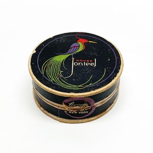 Maquillage Jonteel rouge foncé vintage des années 30 avec bouffée dans un récipient en carton rond New York