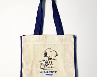 Bolso de lona vintage MetLife Peanuts Snoopy 'Get Met. It Pays'