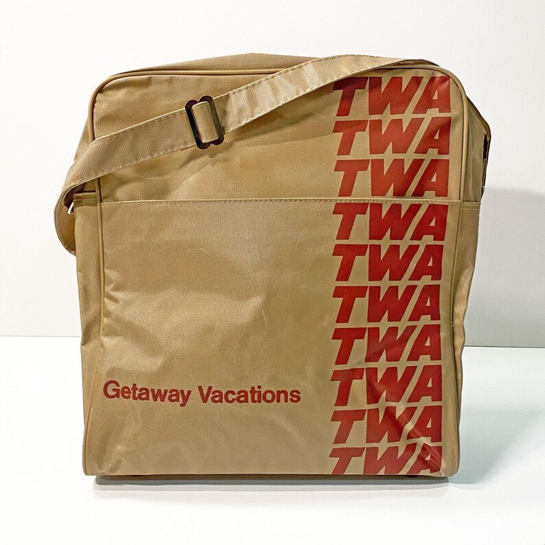 Vintage 1970s TWA Getaway Vacations Flight Carry On Zip Bag Unused
