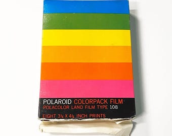 Vintage polaroid-colorpackfilm, Polacolor Land-filmtype 108, 8 opnamen (geopende doos)