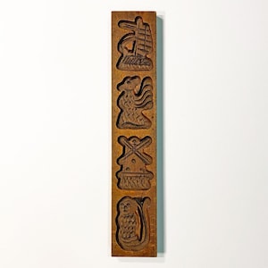 Vintage Springerle Dutch German Hand Carved Wooden Cookie Mold - 4 Designs - 14.5-Inch