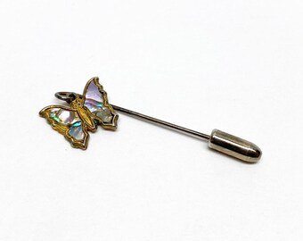 Broche vintage con dije de mariposa e incrustaciones de concha de abulón, 3,8 cm (1,5 pulgadas)