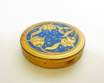 Vintage Gold Tone and Blue Compact