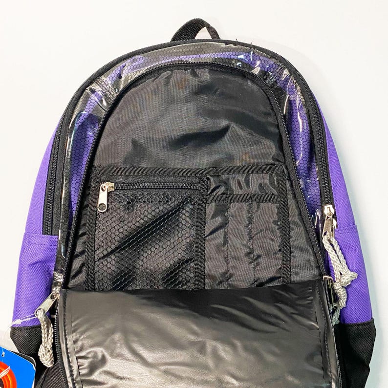 Mochila escolar transparente morada de Piolín de Looney Tunes, estilo vintage del año 2001 (Y2K), nueva con etiquetas. imagen 7