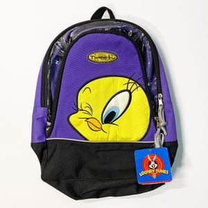Mochila escolar transparente morada de Piolín de Looney Tunes, estilo vintage del año 2001 (Y2K), nueva con etiquetas. imagen 1