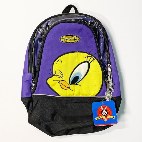 NWT Vintage 2001 Y2K Looney Tunes Tweety Bird Purple See-Through School Backpack