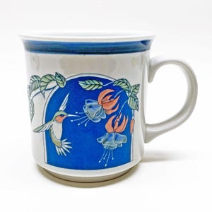 Vintage 1970s Otagiri Hummingbird Floral Stoneware Ceramic Coffee Mug