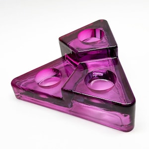 Vintage MCM Purple Amethyst Glass Tiered Triangular Candle Tea Light Votive Holder