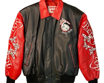Vintage 1990s Betty Boop Leather Varsity Jacket / American Toons