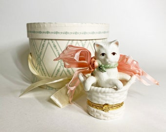 Vintage Cat with Pink Bow Trinket Box