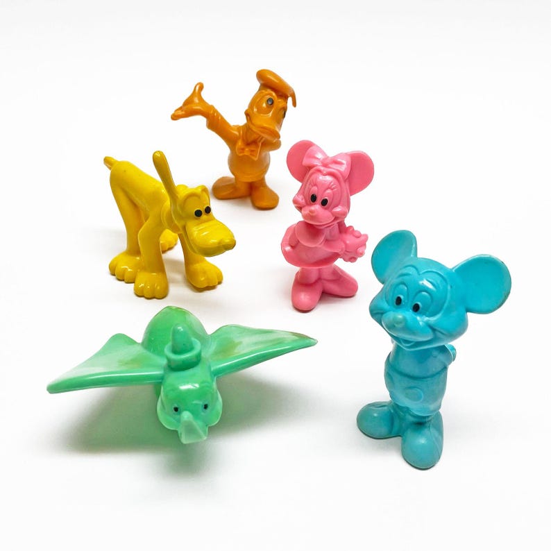 Conjunto de 5 figuras vintage de plástico do Mickey Mouse arco-íris da Disney imagem 2