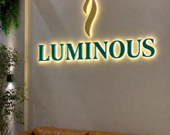 3D Metal Backlit Sign, Business Logo Sign, LED Metal Letters, Halo Lit Sign, Storefront Sign, Custom Metal Sign