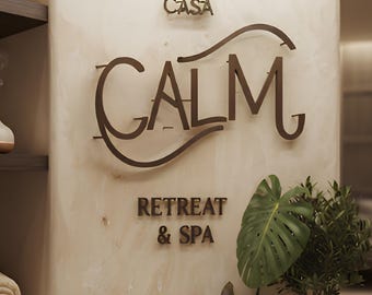 Custom Floating Metal Sign, Business Logo, Laser Cut Letters, Modern Office Wall Art