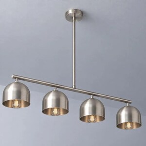 Four Light Antique Brass Linear Chandelier, Modern Dome Pendant for Kitchen Island, Custom Width Dining Room Lighting, Ceiling Lighting