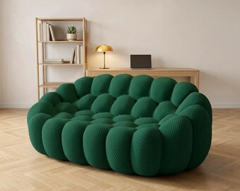 Modern Curved Sofa 78 Inch - Luxury Sofa, 3D Honeycomb Fabric, Lazy Floor Couch, Apartment Sofa, Upholstered Sleeper Sofa, Mid Century