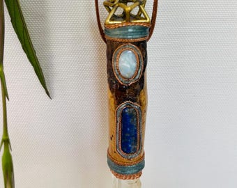 Regal Sacred Transformation – Talisman of Aligned Change and Inner Authority Opal Lapis Lazuli Lemurian Laser Point Wood Copper Wire