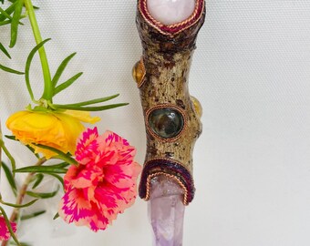 Crystal Talisman of Protective Love , Amethyst, Kunzite, Golden Rutile, Labradorite, Citrine Spheres