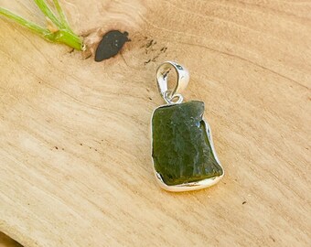 Natural Czech Moldavite Pendant | Raw Green Tektite Framed in 925 Sterling Silver | One of a Kind Crystal Pendant