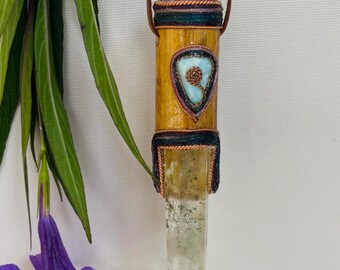 Crystal Talisman Necklace of Steady Direction, Inner Peace with Phosphosiderite Sphere, Larimar, Copper Spiral and Garden Quartz Point